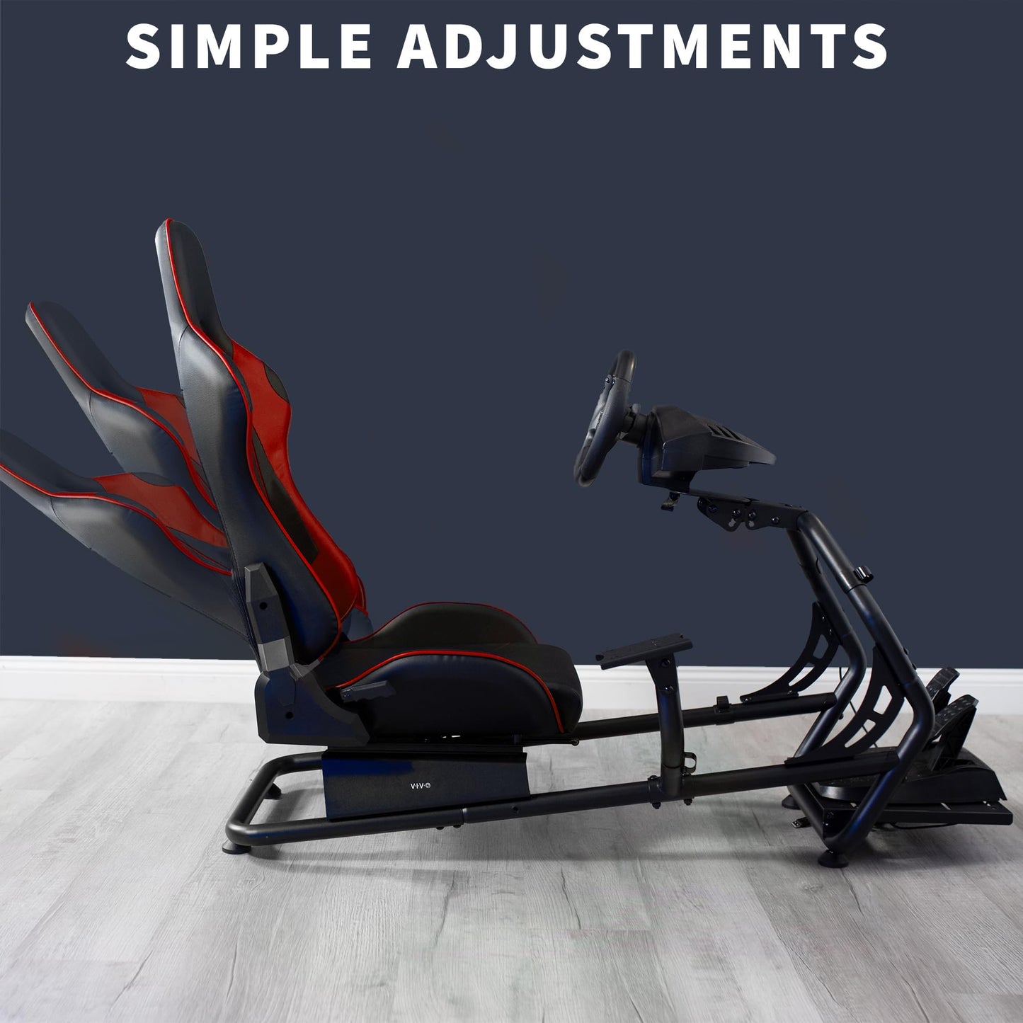 VIVO Racing Simulator Cockpit with Wheel Stand, Gear Mount, Chair and Frame Only, Fits Logitech, Thrustmaster, Fanatec, Compatible with Xbox One, PlayStation, PC Video Game, Red Stripe, STAND-RACE1B