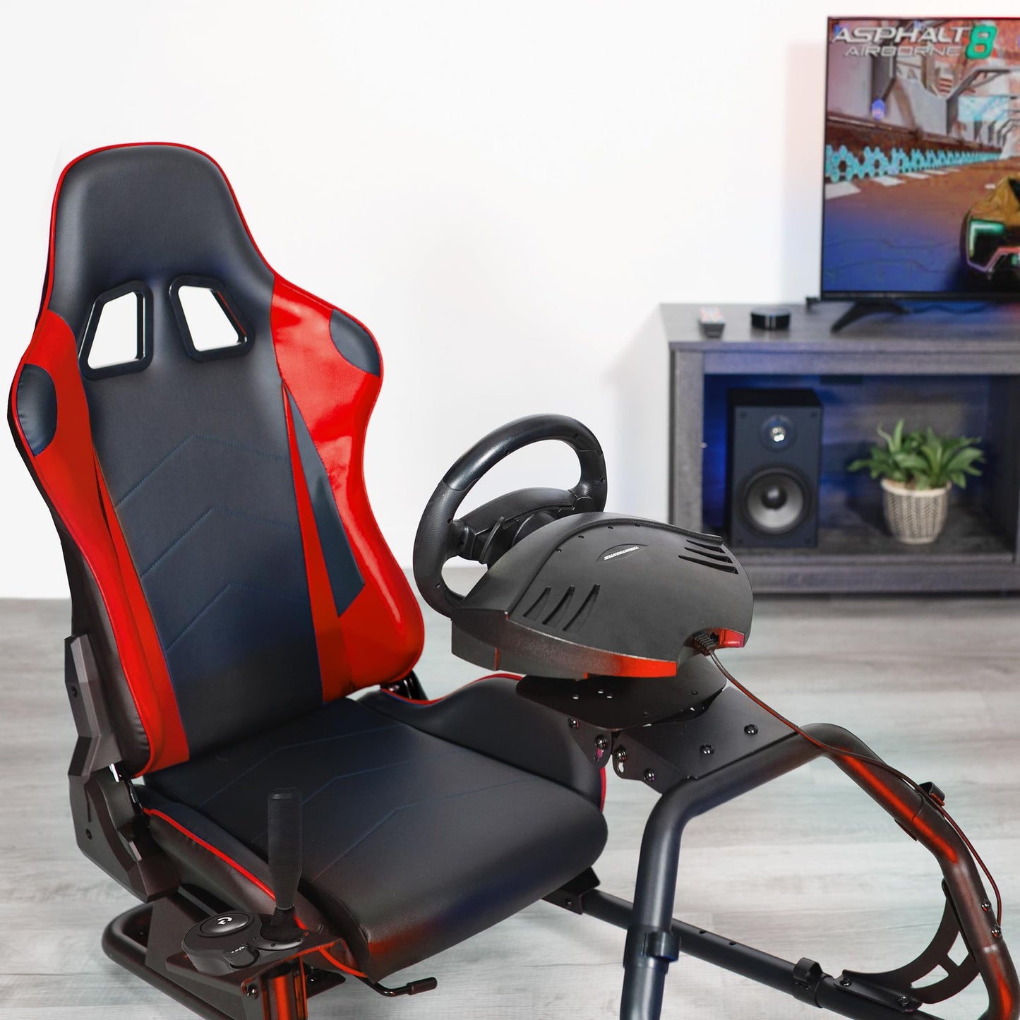 VIVO Racing Simulator Cockpit with Wheel Stand, Gear Mount, Chair and Frame Only, Fits Logitech, Thrustmaster, Fanatec, Compatible with Xbox One, PlayStation, PC Video Game, Red Stripe, STAND-RACE1B