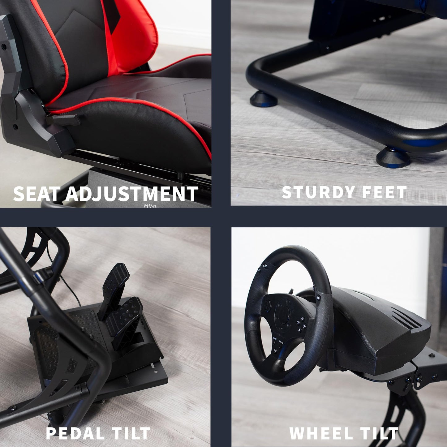 VIVO Racing Simulator Cockpit with Wheel Stand, Gear Mount, Chair and Frame Only, Fits Logitech, Thrustmaster, Fanatec, Compatible with Xbox One, PlayStation, PC Video Game, Red Stripe, STAND-RACE1B